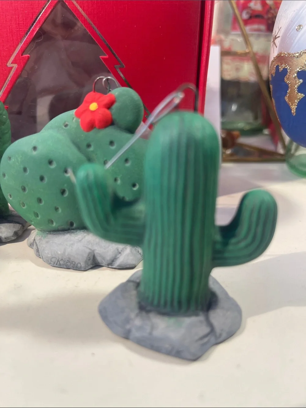 Hand painted ceramic cactus ornament - set of 4